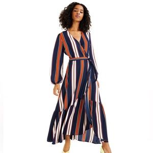High-Low Striped Maxi Wrap-Dress, size small